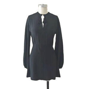 Early 2000s Black Mini Silk Dress with Blouson Sleeves | Small